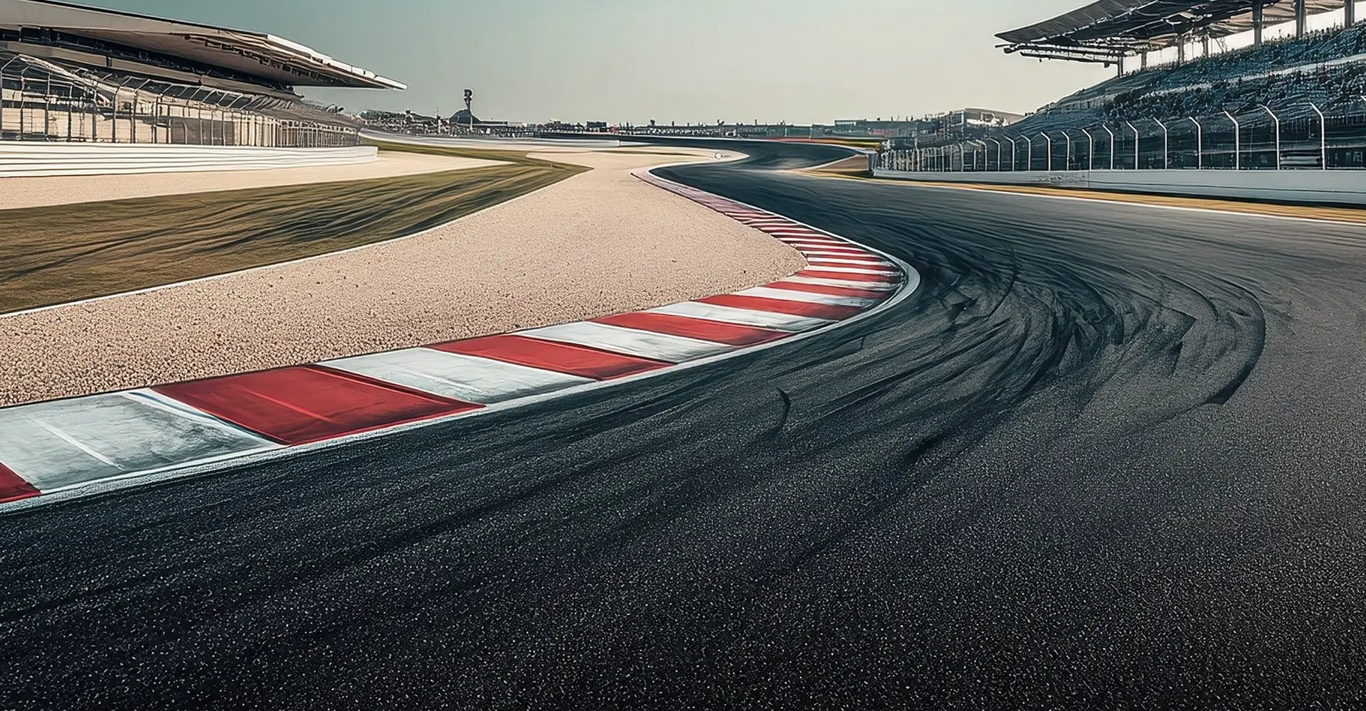 Curva di un circuito con i cordoli bianchi e rossi