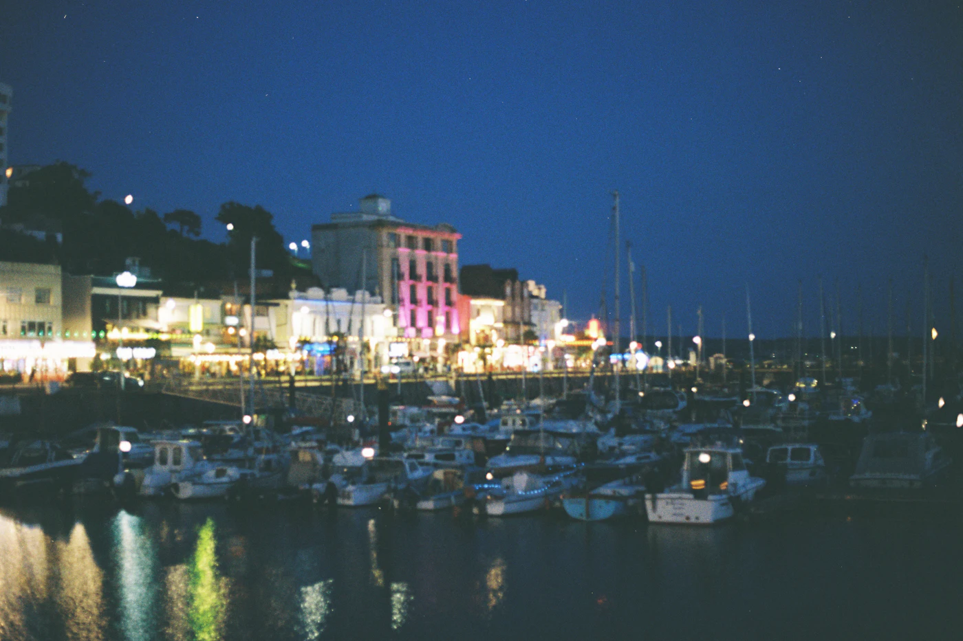 Harbour lit up at night