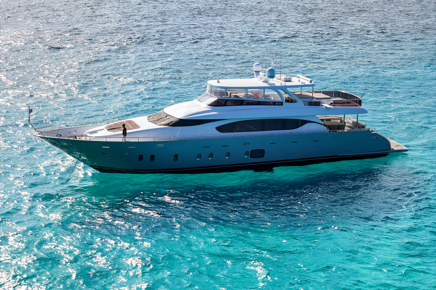 Motor yacht in turquoise water