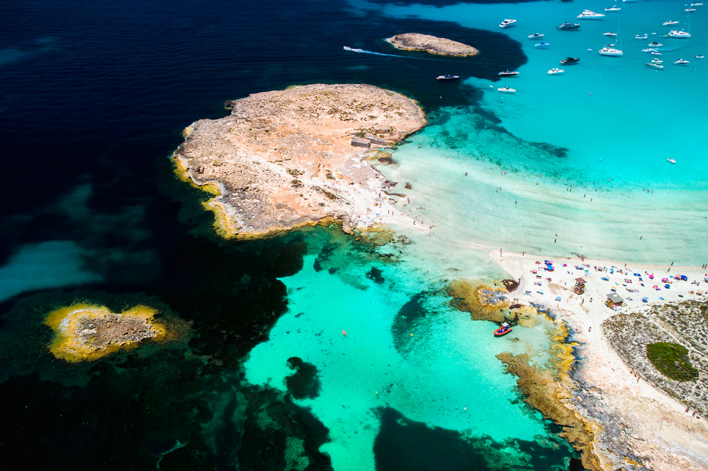 Turquoise water among the rocks in Formentera