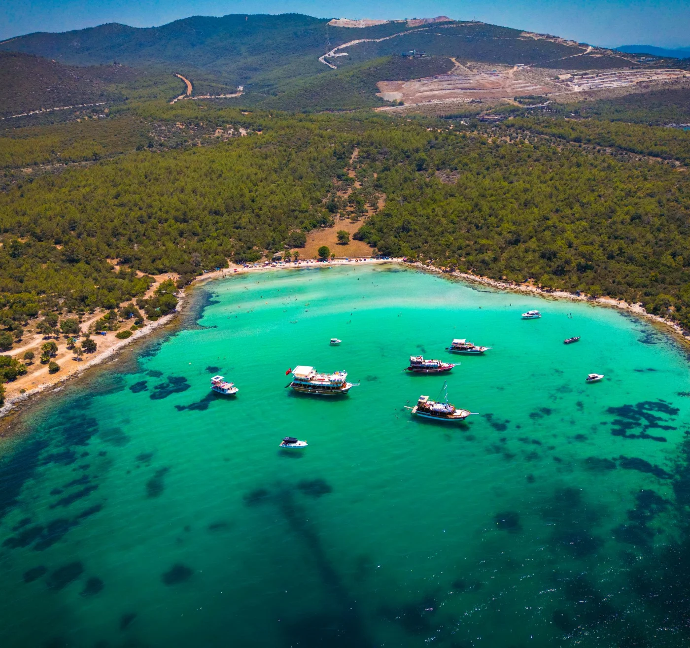 Yacht at anchor in a Mediterranean bay