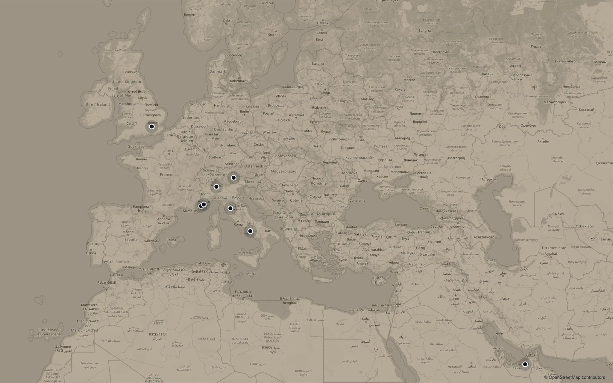 Mapa de los grandes eventos que organizamos en Europa y Abu Dabi