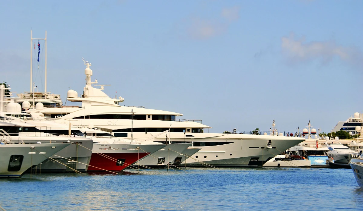 Superyachts moored in the harbour